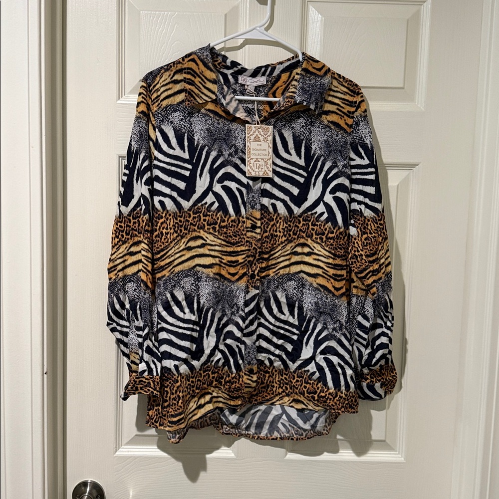 DG2 by Diane Gilman Zebra and Leopard Print Blouse